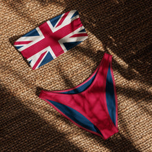 Load image into Gallery viewer, Union Jack Bandeau Bikini with Red V-Cut Bikini Bottom
