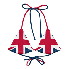 Load image into Gallery viewer, Union Jack String Bikini Top | Red and Blue Strings | Removable Padding