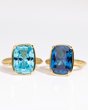 Load image into Gallery viewer, Sterling Silver Elongated Cushion Aquamarine CZ Cocktail Ring