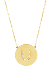 Load image into Gallery viewer, 14K Gold Plated Sterling Silver CZ Round Initial Necklace