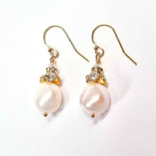 Load image into Gallery viewer, Melissa Bridal Earrings, Pearl Drop Earrings, 14K Gold OR Sterling Silver, Pearl Drop Bridal Earrings, Pearldrop Earrings, Gold and Silver
