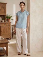Load image into Gallery viewer, 100% Linen Cap Sleeve Soft-Fold Collar Top YVONNE
