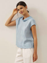 Load image into Gallery viewer, 100% Linen Cap Sleeve Soft-Fold Collar Top YVONNE
