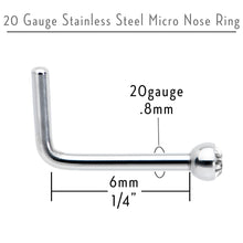 Load image into Gallery viewer, 20G Stainless Steel Clear Gem Micro Nose Ring L-Shaped
