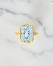 Load image into Gallery viewer, Sterling Silver Elongated Cushion Aquamarine CZ Cocktail Ring
