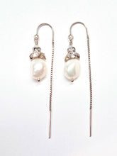 Load image into Gallery viewer, Melissa Bridal Earrings, Pearl Drop Earrings, 14K Gold OR Sterling Silver, Pearl Drop Bridal Earrings, Pearldrop Earrings, Gold and Silver
