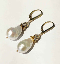 Load image into Gallery viewer, Baroque Pearl Rhinestone drop leverback earrings
