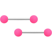 Load image into Gallery viewer, 14G 9/16 Hot Pink Matte Barbell Nipple Ring Set
