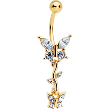 Load image into Gallery viewer, Clear Gem Gold Tone Vine Butterfly Dangle Belly Ring
