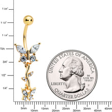 Load image into Gallery viewer, Clear Gem Gold Tone Vine Butterfly Dangle Belly Ring

