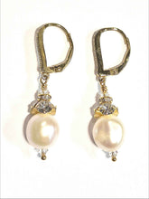 Load image into Gallery viewer, Baroque Pearl Rhinestone drop leverback earrings
