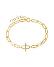 Load image into Gallery viewer, Sterling Silver Pave Bar &amp; Link Bracelet
