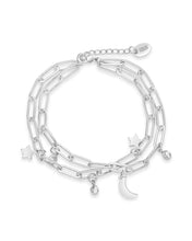 Load image into Gallery viewer, CZ, Moon, &amp; Star Double Chain Bracelet
