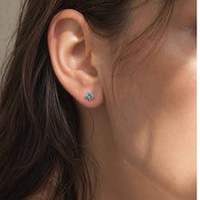 Load image into Gallery viewer, Aquamarine 14K GF Swarovski teal aquamarine turquoise stud earrings
