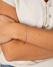 Load image into Gallery viewer, Sterling Silver Sideways CZ Cross Bracelet

