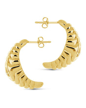 Load image into Gallery viewer, CZ Studded Croissant Hoop Earrings
