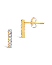Load image into Gallery viewer, 14K Gold Plated Sterling Silver Pave CZ Bar Stud Earrings
