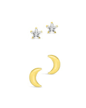 Load image into Gallery viewer, Sterling Silver Crescent &amp; CZ Star Stud Set
