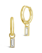 Load image into Gallery viewer, Sterling Silver Baguette CZ Micro Hoops
