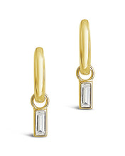 Load image into Gallery viewer, Sterling Silver Baguette CZ Micro Hoops
