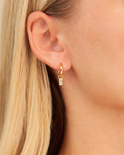 Load image into Gallery viewer, Sterling Silver Baguette CZ Micro Hoops
