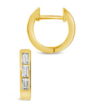 Load image into Gallery viewer, Sterling Silver CZ Baguette Micro Hoop Earrings
