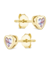 Load image into Gallery viewer, Sterling Silver Bezel Set CZ Heart Studs
