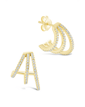 Load image into Gallery viewer, Sterling Silver Porter Triple Row CZ Huggie Hoops
