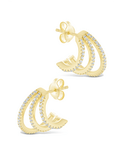 Load image into Gallery viewer, Sterling Silver Porter Triple Row CZ Huggie Hoops
