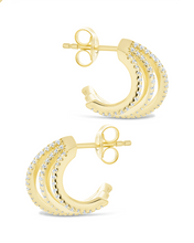 Load image into Gallery viewer, Sterling Silver Porter Triple Row CZ Huggie Hoops
