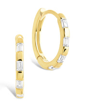 Load image into Gallery viewer, Sterling Silver Henley CZ Baguette Micro Hoop Earrings
