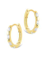 Load image into Gallery viewer, Sterling Silver Henley CZ Baguette Micro Hoop Earrings
