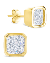 Load image into Gallery viewer, Sterling Silver Asscher Cut Bezel Set Stud Earrings
