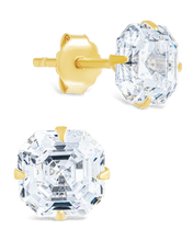 Load image into Gallery viewer, Sterling Silver Asscher Cut Prong Set Stud Earrings
