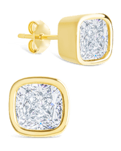 Load image into Gallery viewer, Sterling Silver Cushion Cut Bezel Set Stud Earrings
