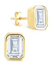 Load image into Gallery viewer, Sterling Silver Emerald Cut Bezel Set Stud Earrings
