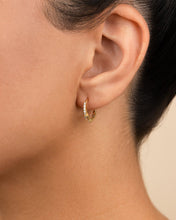 Load image into Gallery viewer, Sterling Silver Emerald Cut Bezel Set Huggie Hoop Earrings
