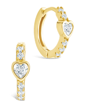 Load image into Gallery viewer, Sterling Silver Heart Cut Bezel Set Huggie Hoop Earrings

