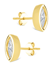 Load image into Gallery viewer, Sterling Silver Marquise Cut Bezel Set Stud Earrings
