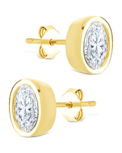 Load image into Gallery viewer, Sterling Silver Oval Cut Bezel Set Stud Earrings
