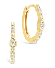 Load image into Gallery viewer, Sterling Silver Pear Cut Bezel Set Huggie Hoop Earrings
