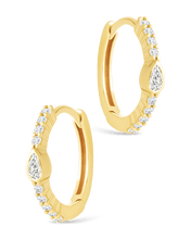 Load image into Gallery viewer, Sterling Silver Pear Cut Bezel Set Huggie Hoop Earrings
