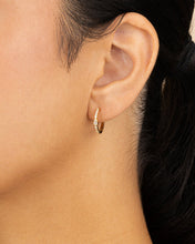 Load image into Gallery viewer, Sterling Silver Pear Cut Bezel Set Huggie Hoop Earrings

