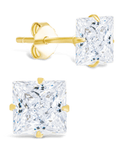 Load image into Gallery viewer, Sterling Silver Princess Cut Prong Set Stud Earrings
