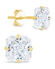 Load image into Gallery viewer, Sterling Silver Radiant Cut Prong Set Stud Earrings
