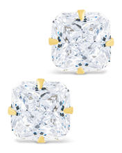 Load image into Gallery viewer, Sterling Silver Radiant Cut Prong Set Stud Earrings
