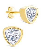 Load image into Gallery viewer, Sterling Silver Trillion Cut Bezel Set Stud Earrings
