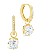 Load image into Gallery viewer, Sterling Silver Augusta Asscher Cut CZ Dangle Micro Hoops

