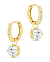 Load image into Gallery viewer, Sterling Silver Augusta Asscher Cut CZ Dangle Micro Hoops

