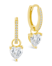 Load image into Gallery viewer, Sterling Silver Eugenia Heart Cut CZ Dangle Micro Hoops
